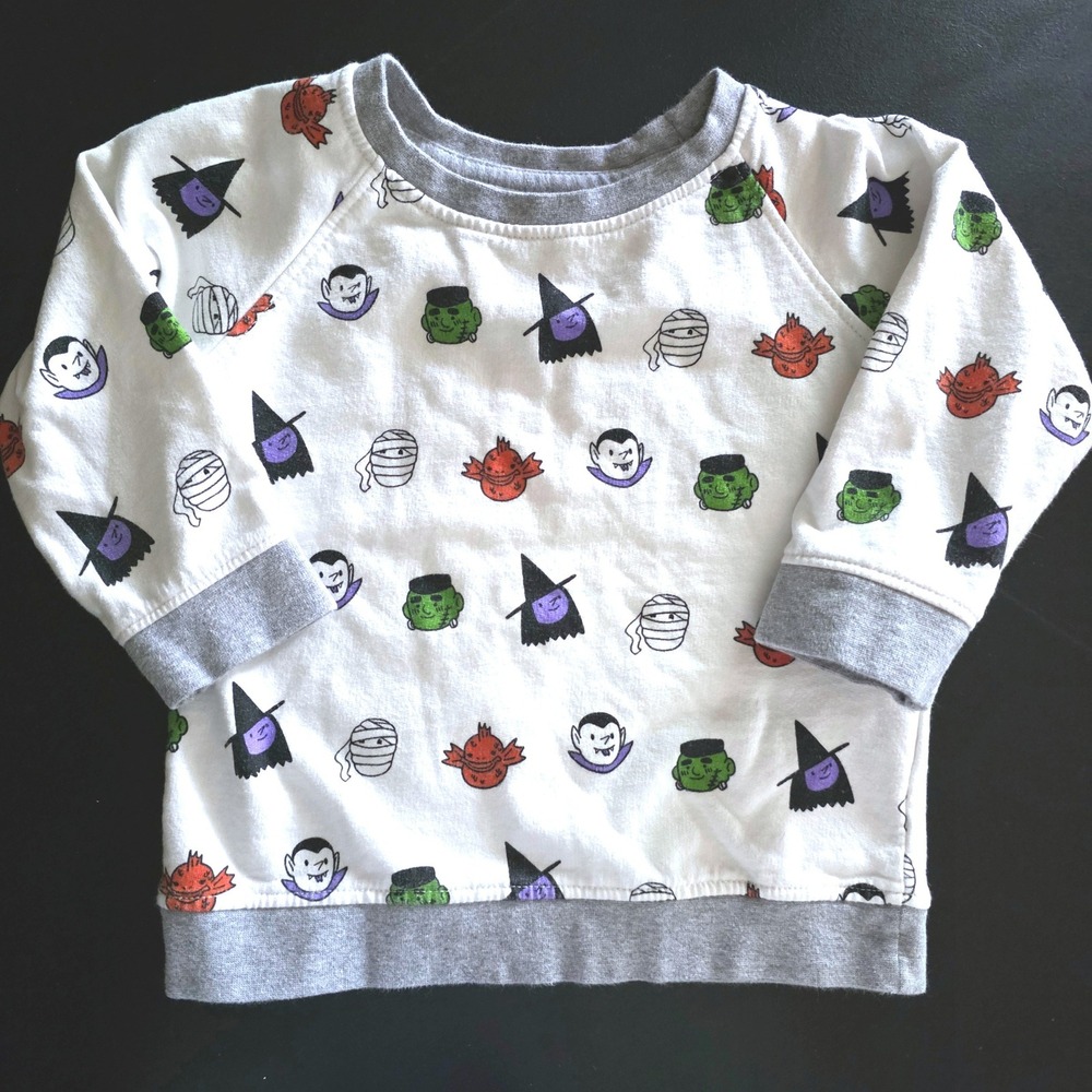 Monica + Andy Halloween Monster Print Sweatshirt White Gray Toddler 18-24M